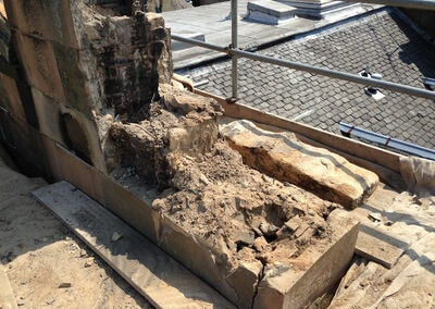 Chimney dismantled and rebuilt with brick then rendered with Thermochromex