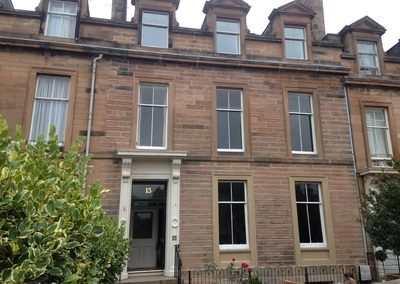 Stone repair, Ashlar pointing and lime painted front door way Newington, Edinburgh